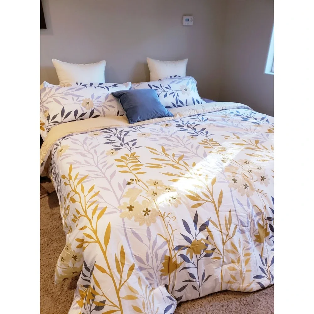 Autumn Yellow Floral Bedding Cotton Reversible Comforter‎ Set Twin Boho Chic